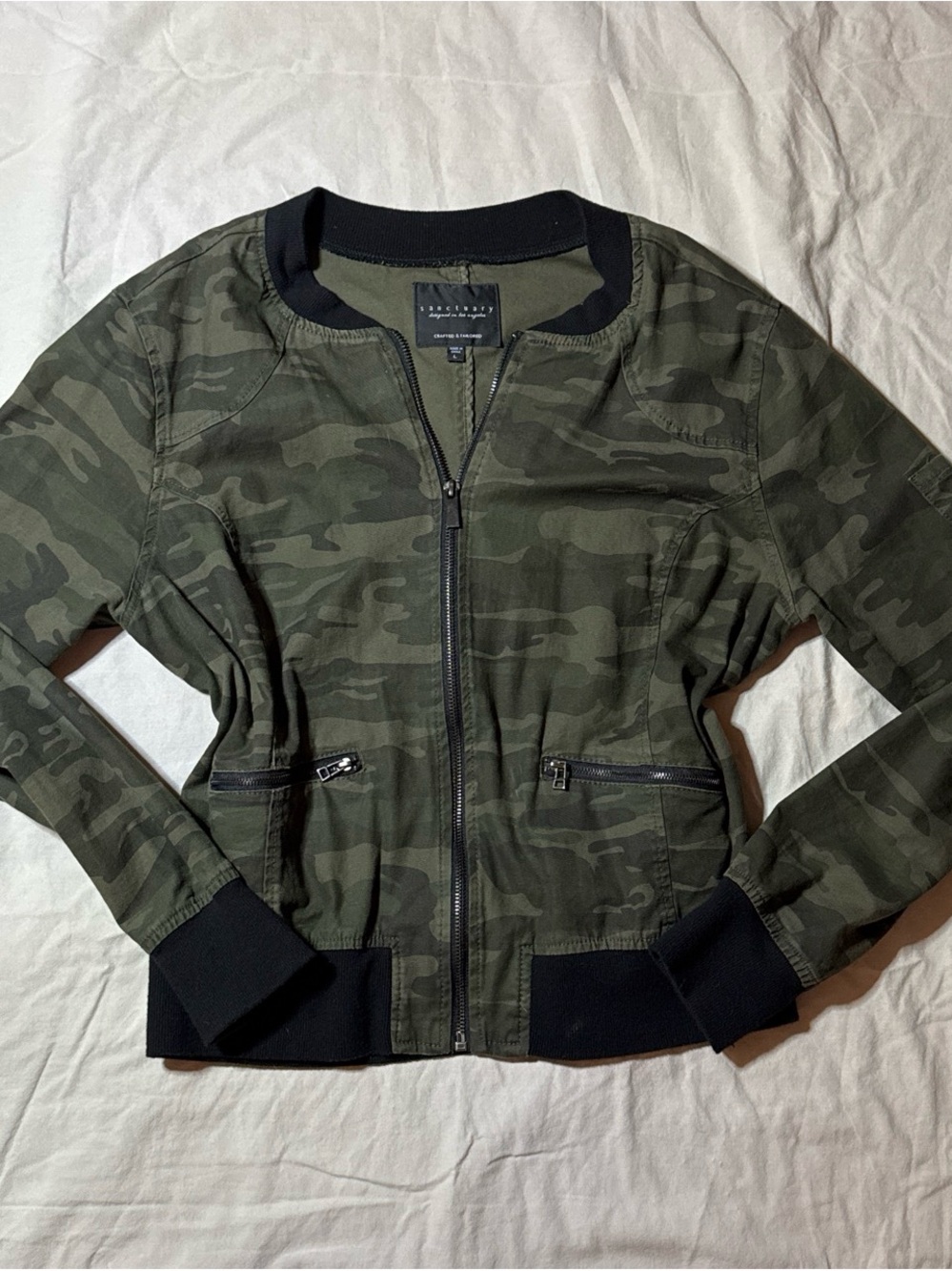 Camo Bomber Jacket with Black Trim